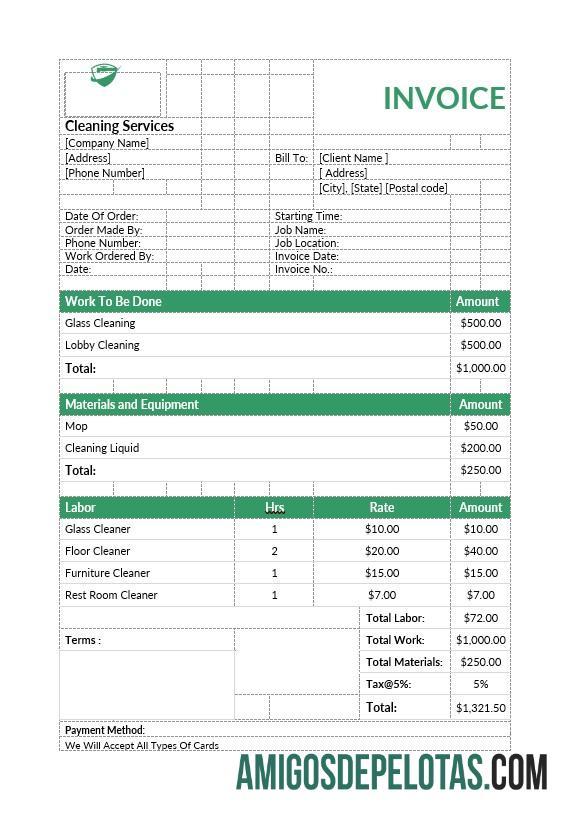 em branco Modelo de fatura de serviços de limpeza